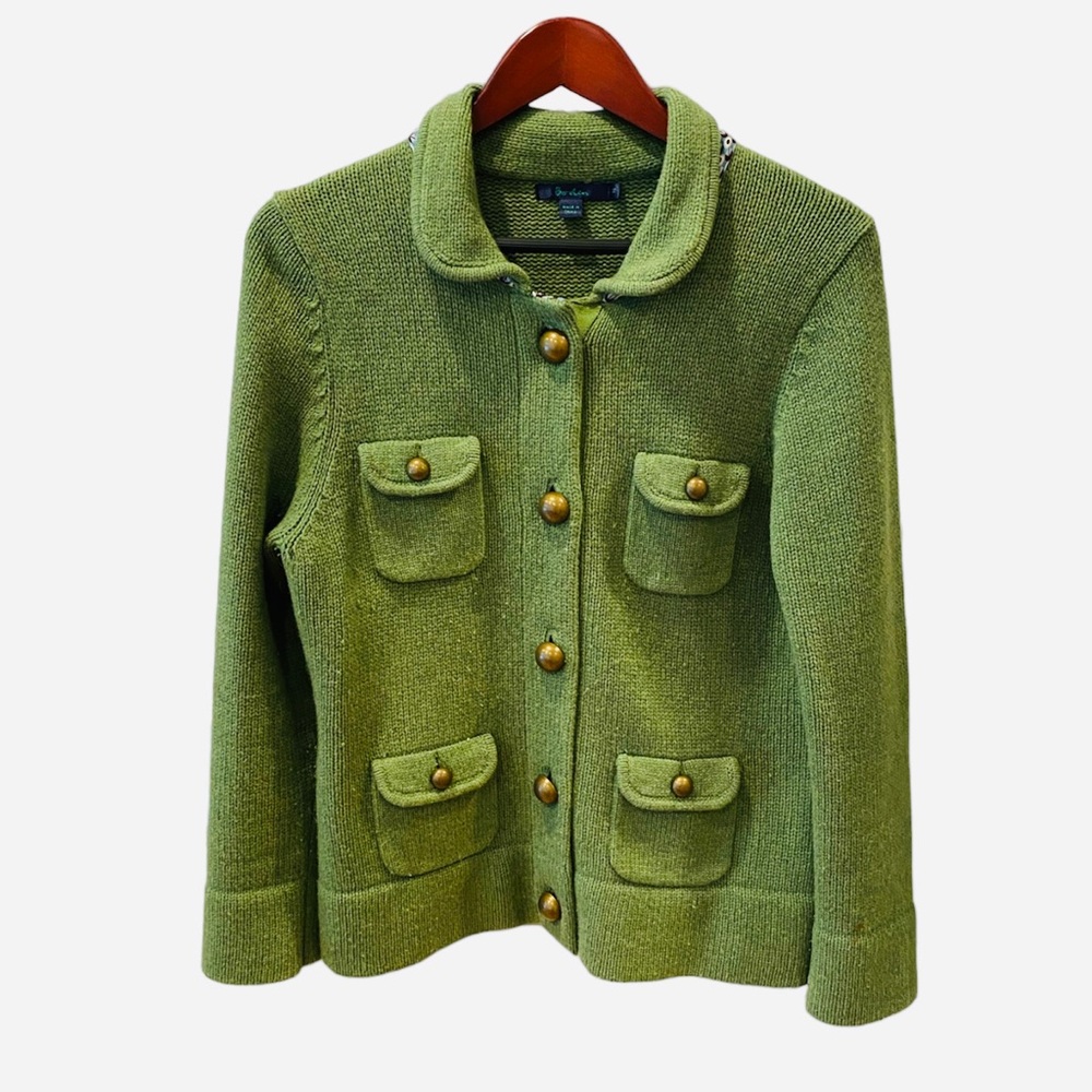 Boden 90s Wool Green Cardigan Coat Blazer Brass Buttons Retro Preppy Classy 10 M